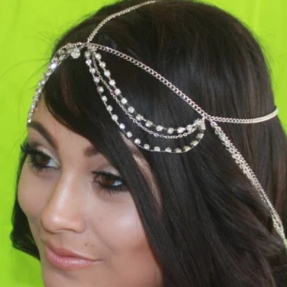 Princess-Queen Bohemian-Arabian silver vintage chain-headpiece, jewelry headband